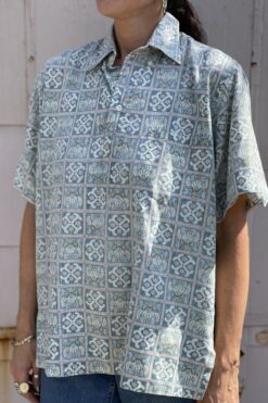 Vintage 60s Reyn Spooner Grid Print Popover Shirt - M