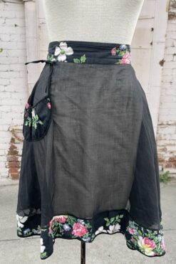 Vintage Sheer Black and Floral Waist Apron