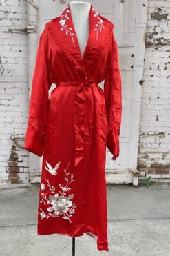 Vintage Red Silk Robe with Embroidery - M/L
