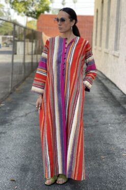 Vintage Bullocks Wilshire Rainbow Striped Kaftan Dress - M
