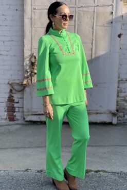 Vintage 70s Hoot Out Key Lime Green Two Piece Set - S/M
