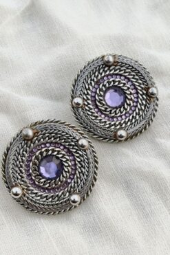 80s Deanna Hamro Smokey Amethyst And Silver Earrings - Clip On