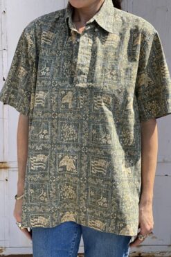 Vintage 60s Reyn Spooner Green Print Popover Shirt - M