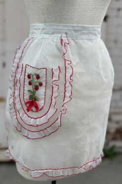 Vintage Sheer White and Strawberries Waist Apron