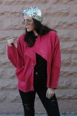 FIRENZE Red Leather Bomber Jacket