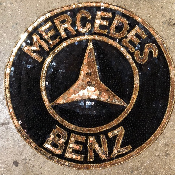Mercedes Benz Sequined Round Logo~Patch 5"~Blue & Beige Sequins ~NEW