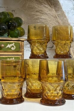 Vintage Amber Glass Georgian Honeycomb Tumblers - Set of 6