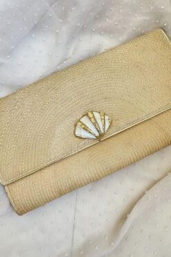 Vintage Woven Straw Clutch with Shell Clasp