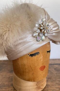 Vintage Donna Vinci Couture Feathered Satin Turban Hat