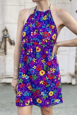 SOLD Vintage 60s Purple Psychedelic Mini Halter Dress - M