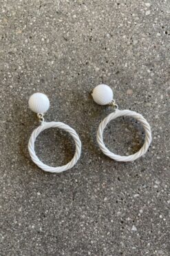 Vintage Monet White Hoop Clip-On Earrings