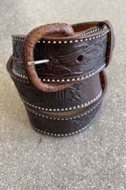 Vintage 70s Hand Tooled Leather Belt - 34