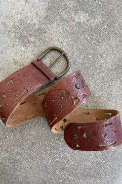 Vintage Fossil Studded Cutout Leather Waist Belt - M/L