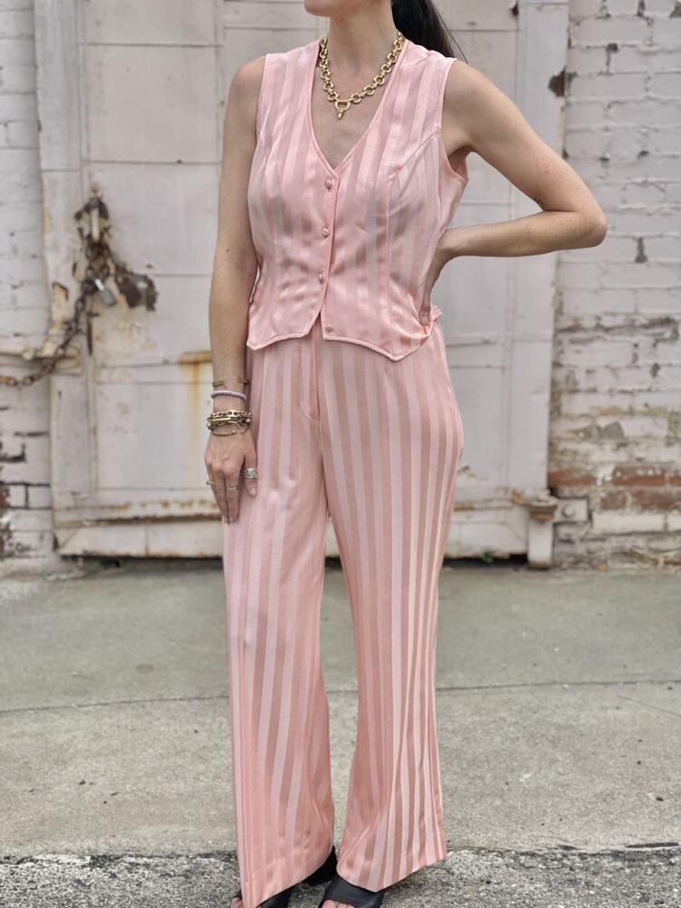 Vintage 70s Peach Lace up Pants Suit/ 1970s Wendy Watts High Waisted Bell  Bottoms/ Matching Jacket/ Stage Wear/ Size Small 
