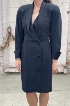Vintage 80s Black Tuxedo Dress - M/L