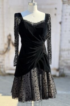 80s Nolan Miller Velvet Ruffle Hem Dress