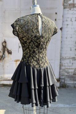80s Gold Metallic Floral Mesh Dress S