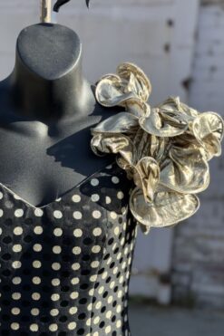 Alternative view of 80s Gold Ruffle Polka Dot Mini Dress- S
