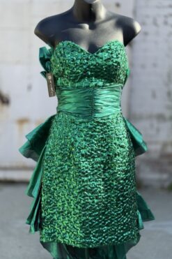 80s Green Lame Sequins Bustle Mini XS