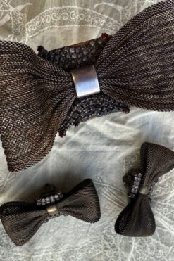 Vintage Metal Mesh Bow Cuff and Bow Earrings Set