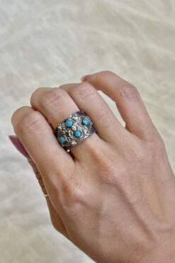 Vintage 70s Mexican Sterling Silver and Turquoise Ring