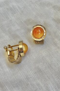 Vintage Gold Tone Citrine Orange Cufflinks