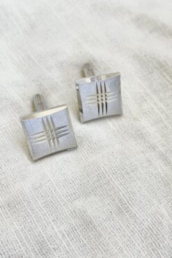 Vintage Silver Tone Hashmark Square Cufflinks