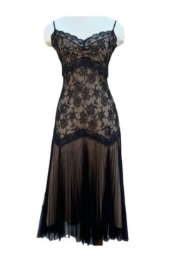 Vintage Betsey Johnson Black and Nude Lace Dress - 8