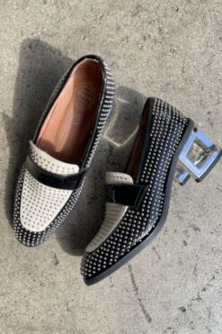 Jeffrey Campbell Black and White Studded Loafers - Size 8