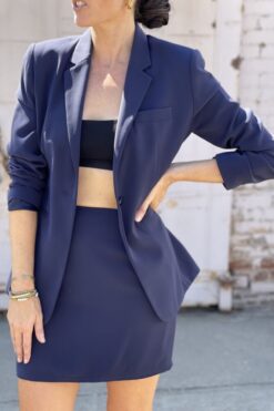 Vintage Navy Jacket, Top, & Skirt 3-Piece Set – S/M