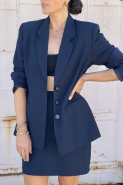 Vintage Le Suit Navy Blue Jacket and Mini Skirt Set - M