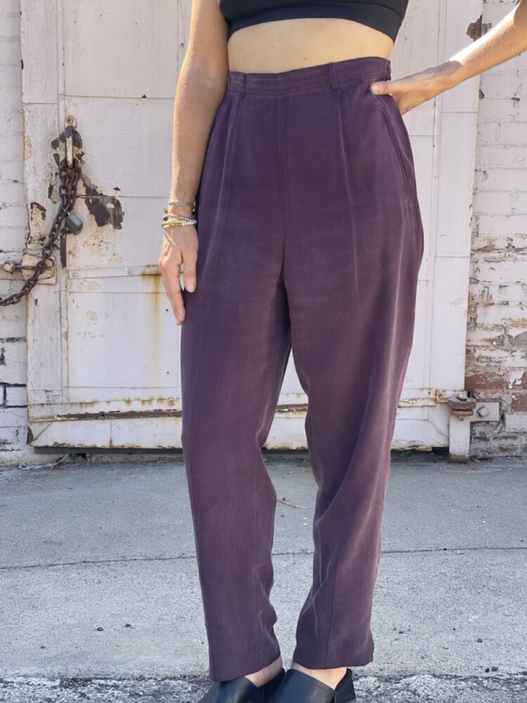 Vintage Plum Silk Pants - M