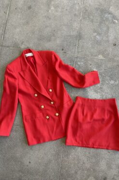 Vintage Evan Picone Red Jacket and Skirt Set - Small