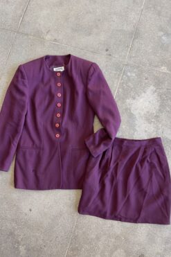 Vintage Kasper Plum Jacket and Mini Skirt Set - Small/Medium