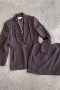Vintage Chocolate Brown Jacket and Skirt Set - Small