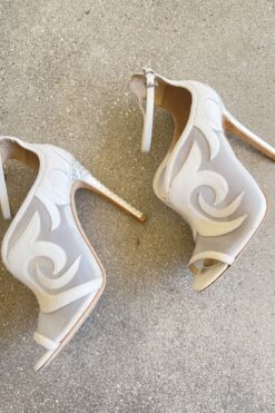 Brian Atwood Cutout Mesh White Snakeskin Heels - Size 6 1/2