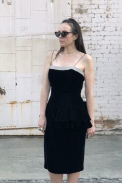 Vintage 80s After Five Black Velvet Cocktail Dress - M/L