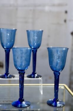 Vintage Cobalt Blue Tall Stem Wine Glasses, Set of 4