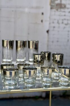 Dorothy Thorpe Mid-Century Silver Smoked Cocktail Barware Glasses