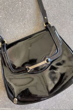 Vintage 60s Gucci Black Patent Leather Handbag with Gold Hardware SOLD