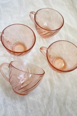 Vintage 1970s French Pink Glass Coffee Cups - Set 4