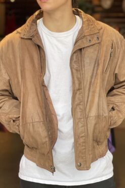 Vintage 80s Mens Sandy Tan Leather Jacket - S