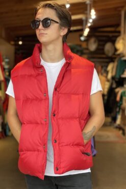 Vintage Cherry Red Down Puffer Vest - L