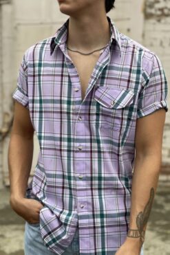 Vintage Lavender Plaid Button Down Shirt - M