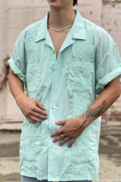 Vintage Mint Green Guayabera Shirt - XXXL/XXXXL