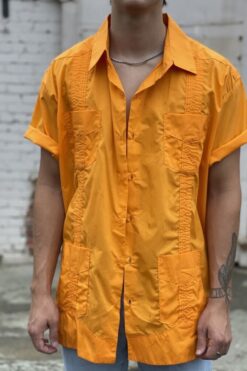 Vintage Orange Guayabera Shirt - XL