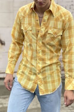 Vintage Yellow Plaid Western Button Down Shirt - M