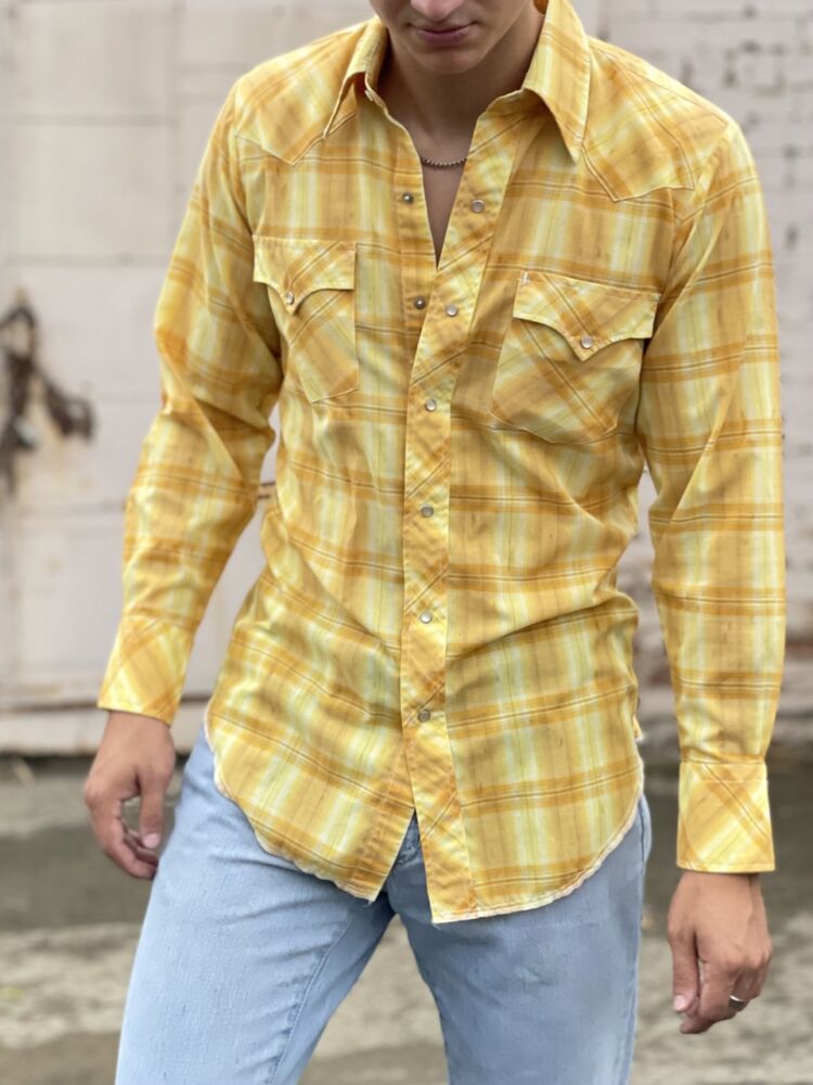 Vintage Yellow Plaid Western Button Down Shirt - M