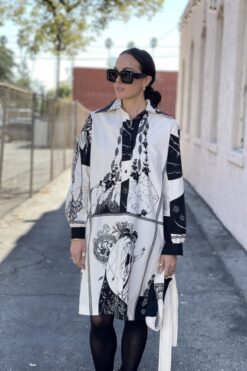 Vintage 70s Saba Aubrey Beardsley Print Shirt Dress - M/L