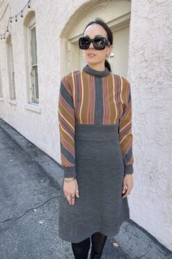 Vintage Butte Knit Striped Gray Dress - S